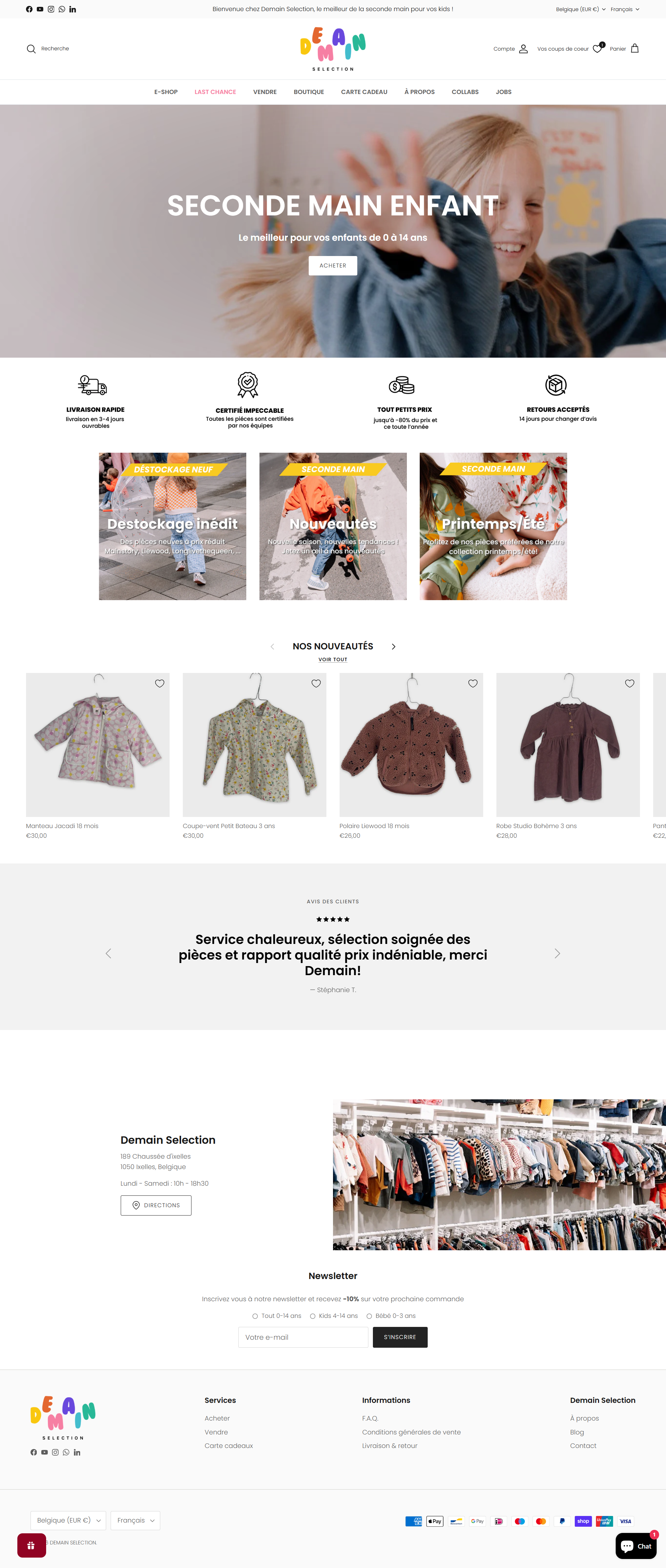 homepage of Demain Selection website